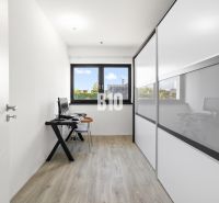 1 255 m² a 9 izieb I Priamo pri prírodnej rezervácii Šúr, len 15 minút - Pracovňa s počítačom, podlahou s dreveným dekorom a veľkou vstavanou skriňou v rodinnom dome.