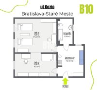 VEĽKORYSÝ 2-IZBOVÝ BYT S VYSOKÝMI STROPMI ul.Kozia - Pôdorys 2-izbového bytu na Kozej ulici v Bratislave-Starom Meste.