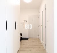NOVINKA! 2 izbový byt kompletne prerobený - Chodba so skriňou a podlahou s dreveným dekorom v 2-izbovom byte.