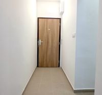 BÝVAJ PRVÝ v 1i BYTE, NOVÁ REKONŠTRUKCIA, BALKÓN, KLÍMA, Račianska ul. - Vstupná chodba v 1-izbovom byte s dlažbou a drevenými dverami.