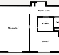 Znížená cena - Na predaj pekný 1 izbový byt v meste Humenné, exkluzívn - Pôdorys 1-izbového bytu s obývacou izbou, kuchyňou, kúpeľňou, WC a vstupnou chodbou.