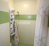 NA PREDAJ - 3 izbový byt na Švermovej ul. v meste Stakčín - Priestranný sprchový kút v 3-izbovom byte s zelenými a bielymi obkladmi.