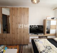 NA PREDAJ - 3 izbový byt na Švermovej ul. v meste Stakčín - Šatníková skriňa s dreveným dekorom v 3-izbovom byte, vedľa sa nachádza televízor.