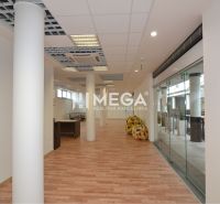NOVÁ ZNÍŽENÁ CENA NA PRENÁJOM PRIESTOR 108,5 m² v OC Avenue - Interiérové obchodné priestory s presklenými dverami a podlahou s dreveným dekorom.