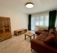 PRENÁJOM - 3-izbový byt priamo v centre Nitry s parkovaním a balkónom - Obývacia izba v 3-izbovom byte so sedačkou a podlahou s dreveným dekorom.