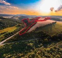 Rokycany – 125.140 m2 LESNÝ POZEMOK v podiele 1/1 - Poľnohospodárske a lesné pozemky v Rokycanoch obklopené lesmi a cestou pri západe slnka.