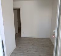 Dom za cenu bytu, Bernolákovo, po kompletnej rekonštrukcii - Biela miestnosť v rodinnom dome s podlahou s dreveným dekorom a presklenými dverami.