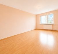 Predaj! slnečný 3-izbový byt s loggiou 74 m² Podbreziny - LM - Priestranná izba s podlahou s dreveným dekorom a veľkým oknom v 3-izbovom byte.