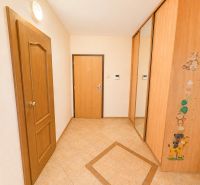 Predaj! slnečný 3-izbový byt s loggiou 74 m² Podbreziny - LM - Chodba v 3-izbovom byte s dreveným dekorom a vstavanou skriňou.