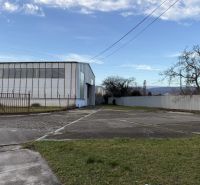 Sklad. priestory 200m2 - 1000m2, spevnené plochy do 6000m2 v areáli. - Priemyselná budova s plotom a zeleňou v areáli Skladov a hál v Rači, Bratislava.
