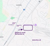 Sklad. priestory 200m2 - 1000m2, spevnené plochy do 6000m2 v areáli. - Mapa znázorňujúca skladový areál na Račianskej ulici v Bratislave - Rači.