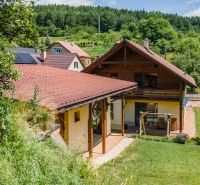 | Výnimočný rodinný dom s pozemkom 1516 m2 Nízke Tatry - Rodinný dom v Hornej Lehote s červenou strechou a okolitou zeleňou.