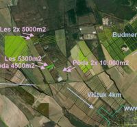 Hľadáte pôdu, les alebo lúku v okrese Pezinok? Budmerice - Letecký pohľad na poľnohospodárske a lesné pozemky pri Modre a Budmericach, označené rozlohy.