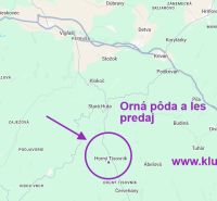 Ponúkame pozemky, od 1000m2, pôdu a les, spolu viac ako 4ha. - Mapa s označením na predaj poľnohospodárskych a lesných pozemkov v Hornom Tisovníku.