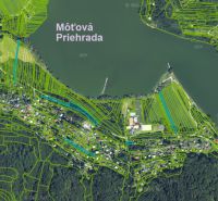 Pozemky 300m2-5000m2 pri priehrade, pôda, les- urbár. Môťová - Letecký pohľad na Môťovú priehradu vo Zvolene na rekreačných pozemkoch.