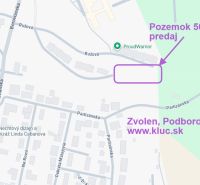 Predaj investičného pozemku. Podborová - Mapa so zvýrazneným pozemkom na predaj na Ružovej ulici v časti Zvolen, Podborová.
