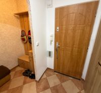 3 izbový byt s balkónom Topoľčany  - Vstupná hala 3-izbového bytu s podlahou s dreveným dekorom a odkladacím priestorom.