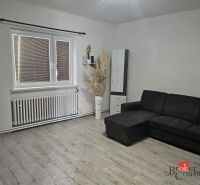 EXKLUZÍVNE NA PREDAJ 2-izbový rodinný dom v širšom centre Nitry s pote - Obývacia izba s televíziou, skriňou, oknom a podlahou s dreveným dekorom v rodinnom dome.