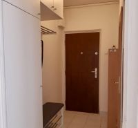 Prenájom 1 izbový byt, ulica Donnerova, Bratislava IV. Karlova Ves - Vstupná predsieň so skrinkami a bielym nábytkom v 1-izbovom byte.