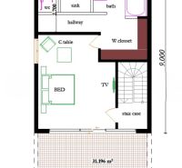 OFF-PLAN VILA MAPUMZIKO S 1 SPALŇOU NA ZANZIBARE  - Pôdorys rodinného domu s kúpeľňou, obývacou izbou, spálňou a luxusnou terasou.