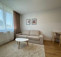 PRENÁJOM, 3 izbový byt na Námestí Slobody, Humenné - Obývačka 3-izbového bytu na ulici Námestie Slobody s pohovkou a stolíkom.
