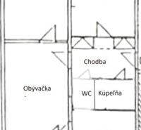 PRENÁJOM 3-izb.byt /loggia/ klíma/ Dudvážska–BA Podunajské Biskupice - Pôdorys 3-izbového bytu s loggiou, kuchyňou, spálňou, obývačkou a kúpeľňou.