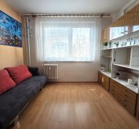 PRENÁJOM 3-izb.byt /loggia/ klíma/ Dudvážska–BA Podunajské Biskupice - Obývacia izba s pohovkou, skrinkami a podlahou s dreveným dekorom v 3-izbovom byte.