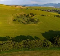 Liptovský Trnovec – 6.488 m2 POZEMOK na MOBILNÝ dom - Zelené lúky a stromy s výhľadom na dedinu v Liptovskom Trnovci, zvláštne nehnuteľnosti.