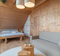 I Luxusné dvojpodlažné chalet pri Liptovskej Mare - Izba v Hoteloch a penziónoch s dreveným obkladom a podlahou s dreveným dekorom.