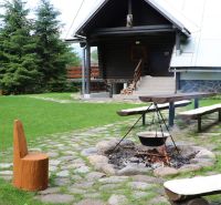 Chalupa Tále, okr.Brezno, pozemok 680m2,  - Zrubová chata na Táľoch v Brezne s ohniskom a drevenými lavičkami v rámci hotelov a penziónov.