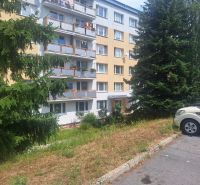Slnečný 1-izbový byt na predaj, 42 m2, J. Gagarina, Zvolen - Bytový dom na Ulici J.Poničana v Zvolenskej Slatine obklopený stromami a zaparkovaným autom.