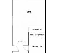 I PREDAJ VÝNIMOČNÝ 1-IZBOVÝ BYT V SRDCI STARÉHO MESTA - Pôdorys 1-izbového bytu s izbou, kuchynským kútom a kúpeľňou s WC.