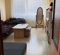 Príjemný 2-izbový byt na predaj – Utekáč - Obývacia izba v 2-izbovom byte s podlahou s dreveným dekorom a nábytkom.