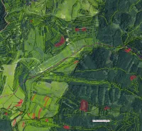 Ľubické kúpele, Ľubica – 3.373 m2 LESY a ORNÁ pôda - Predaj - Satelitná mapa poľnohospodárskych a lesných pozemkov v oblasti Ľubica.