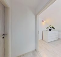 3 - izbový byt, veľkometrážny mezonet - 100 m2, Centrum, Senec - Interiér 3-izbového bytu s podlahou s dreveným dekorom a modernými dverami.