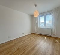 Rodinný dom v obci Láb, kľudná slepá ulica - Izba s podlahou s dreveným dekorom v rodinnom dome s bielymi stenami.