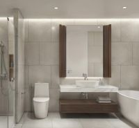 1 SPÁLŇOVÝ APARTMÁN THE CORAL KOH SAMUI - Kúpeľňa v 2-izbovom byte s vaňou, sprchou a moderným umývadlom.