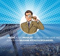 RIVERS | Útulný 3-izbový byt v Líščom údolí - Ilustrácia s agentom a textom na pozadí panorámy mesta.
