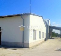 Skladový areál s pozemkom 10 000 m2 v priemyselnej zóne - Biela fasáda budovy v priemyselnej zóne Senice, Sklady a haly, modrá obloha.