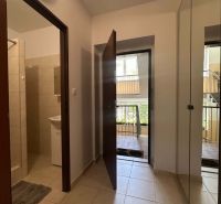 ☎️ 0918197701 Na prenájom  zariadený 1 izbový byt  na sídlisku západ n - Chodba s dlažbou a balkónom v 1-izbovom byte, svetlá kúpeľňa vľavo.