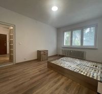 PRENÁJOM, 2 izb. byt na Považskej ulici, Košice - Západ - Spálňa v 2-izbovom byte s podlahou s dreveným dekorom a veľkými oknami.