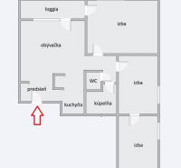 4-izbový byt, Bratislava/Nové Mesto, ulica Nová Rožňavská - Pôdorys 4-izbového bytu s predsieňou, loggiou, kúpeľňou a kuchyňou.