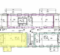 PREDAJ MODERNE ZREKONŠTRUOVANÝCH BYTOV V STRÁŽSKOM (BYT G) - Pôdorys ukazuje rozmiestnenie bytov v budove; zvýraznený je 2-izbový byt G.