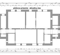 Predaj budovy v obci Zboj - Pôdorys obchodných priestorov s úložnými miestnosťami a chodbami v aktuálnom stave.