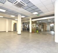 NA PRENÁJOM OBCHODNÝ PRIESTOR 96 m² – BEZ DEPOZITU, TOP CENA - Interiér obchodných priestorov s dlažbou, bielymi stĺpmi a stropnou klimatizáciou.