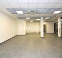 NA PRENÁJOM OBCHODNÝ PRIESTOR 96 m² – BEZ DEPOZITU, TOP CENA - Interiér obchodných priestorov s dlažbou, bielymi stenami a podhľadovým stropom.