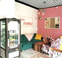 NA PREDAJ OBCHODNÉ PRIESTORY NA PODNIKANIE – VRANOV N/T - Gastro priestory s farebnými kreslami, zrkadlom a podlahou s dreveným dekorom.