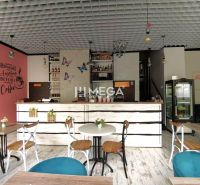 NA PREDAJ OBCHODNÉ PRIESTORY NA PODNIKANIE – VRANOV N/T - Kaviareň s dreveným dekorom, stolmi a stoličkami, ozdobené stenami v gastro priestore.