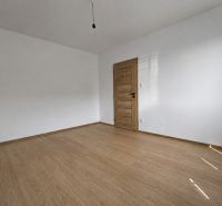 Kompletne zrekonštruovaný 2-izbový byt s 9 m² loggiou Sever - Prázdna izba v 2-izbovom byte s podlahou s dreveným dekorom a drevenými dverami.