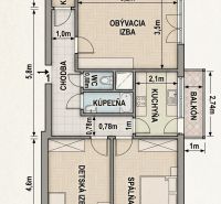 PRIESTRANNÝ BYT NA KARPATSKEJ ULICI, 80M2, SÁSOVÁ - Pôdorys 3-izbového bytu s podlahou s dreveným dekorom, kuchyňou, kúpeľňou a balkónom.